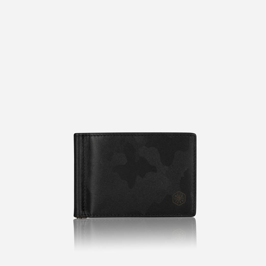 Leather Money Clip Wallet, Camo Black