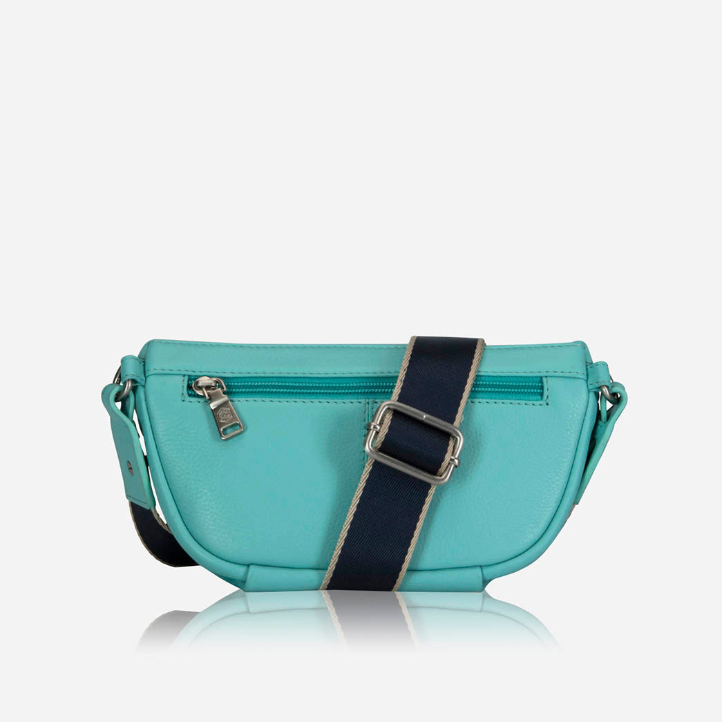 Slim Ladies Leather Waist Bag, Blue Beetle