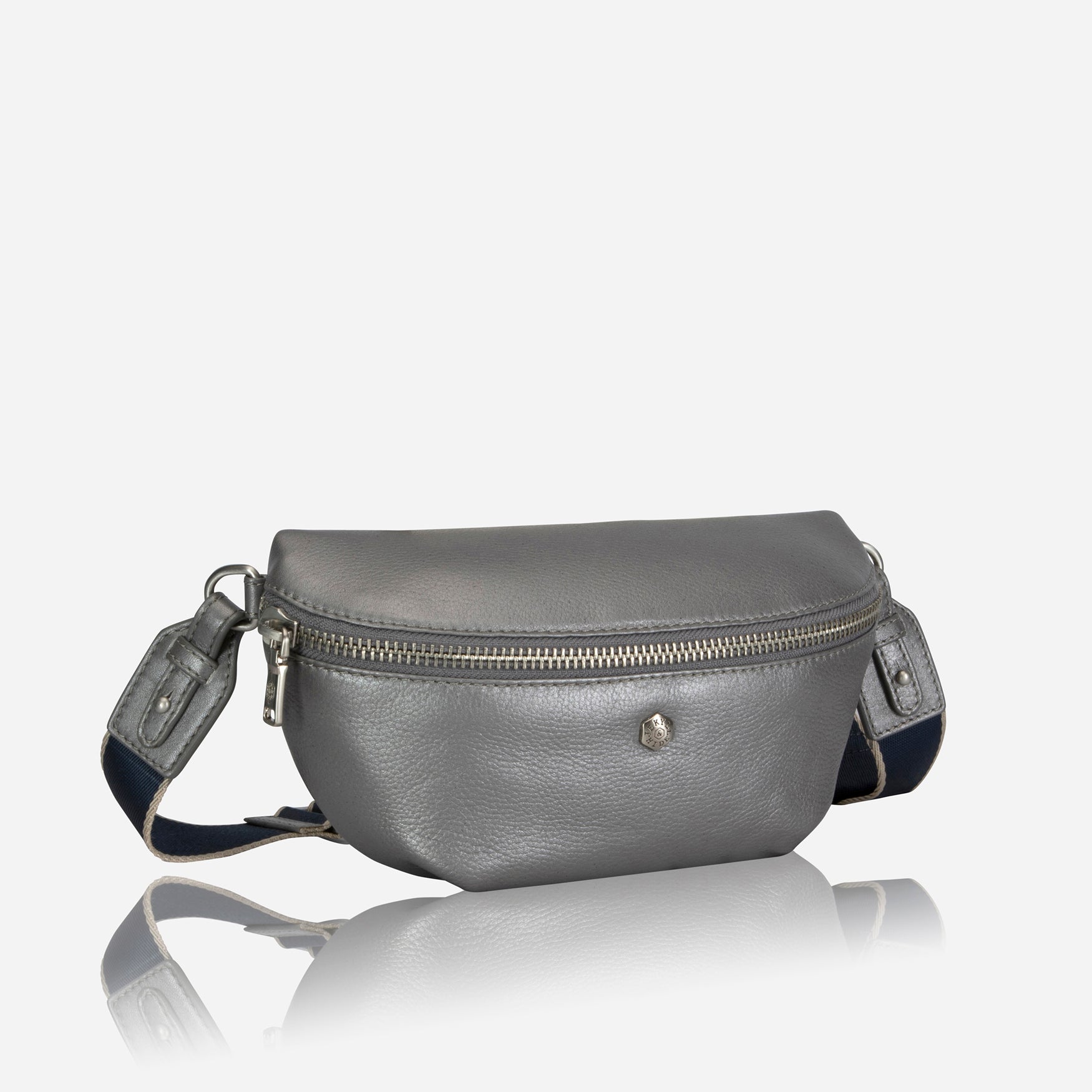 Slim Ladies Leather Waist Bag, Blue Beetle