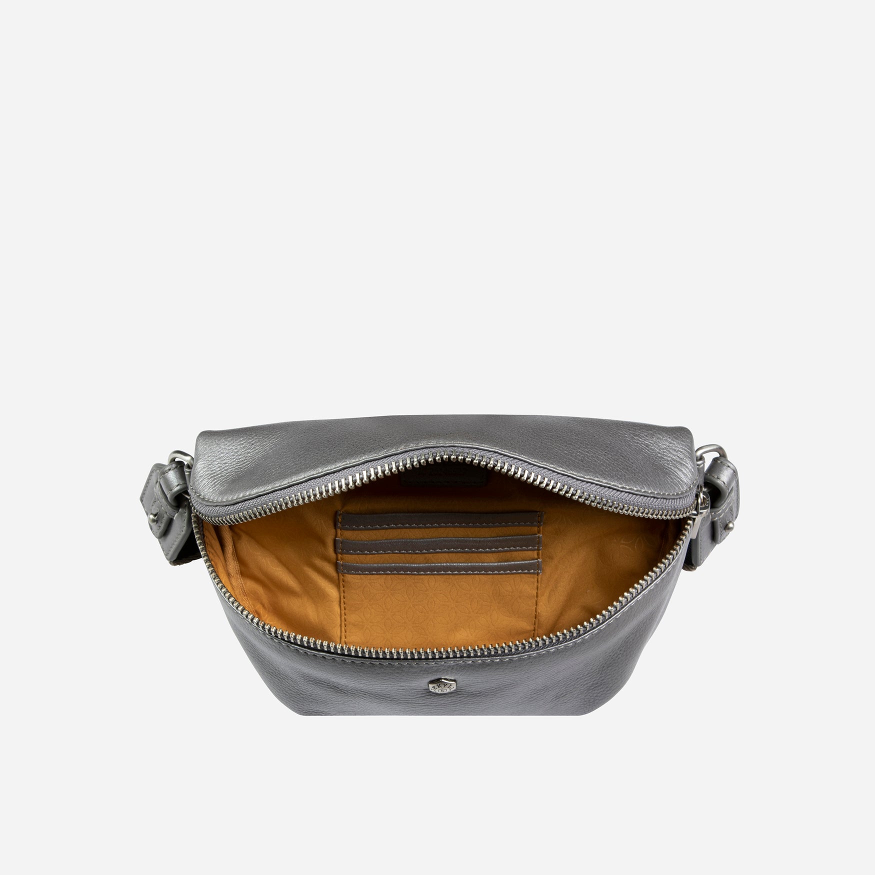 Slim Ladies Leather Waist Bag, Metallic Silver