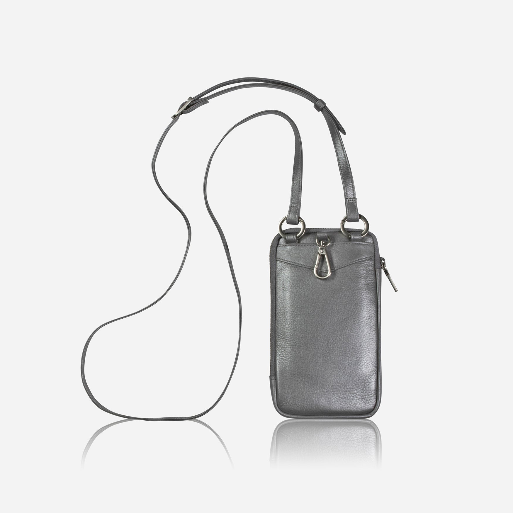 Mobile Phone Pouch With Strap, Metallic Silver