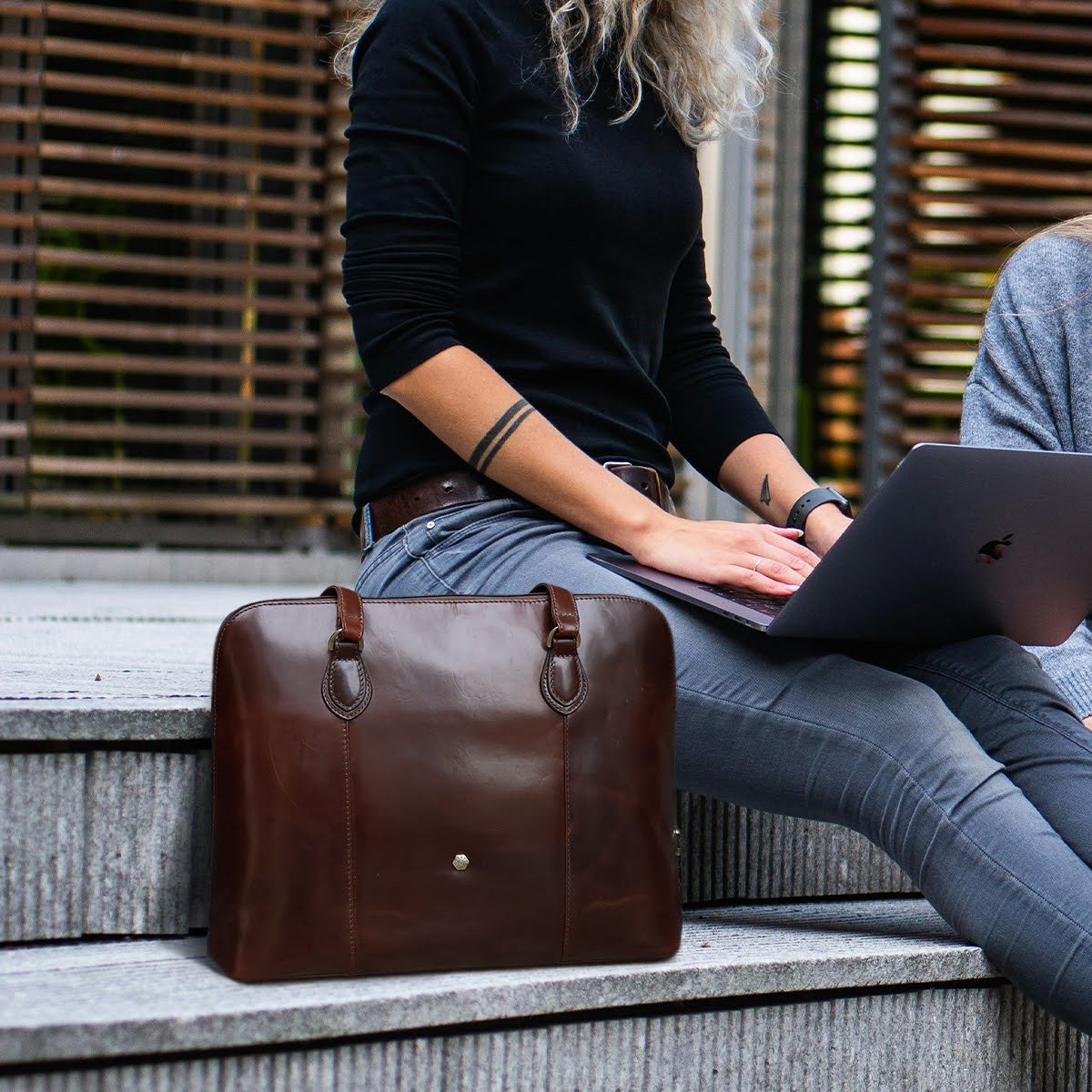 Ladies Laptop Handbag, Tobacco