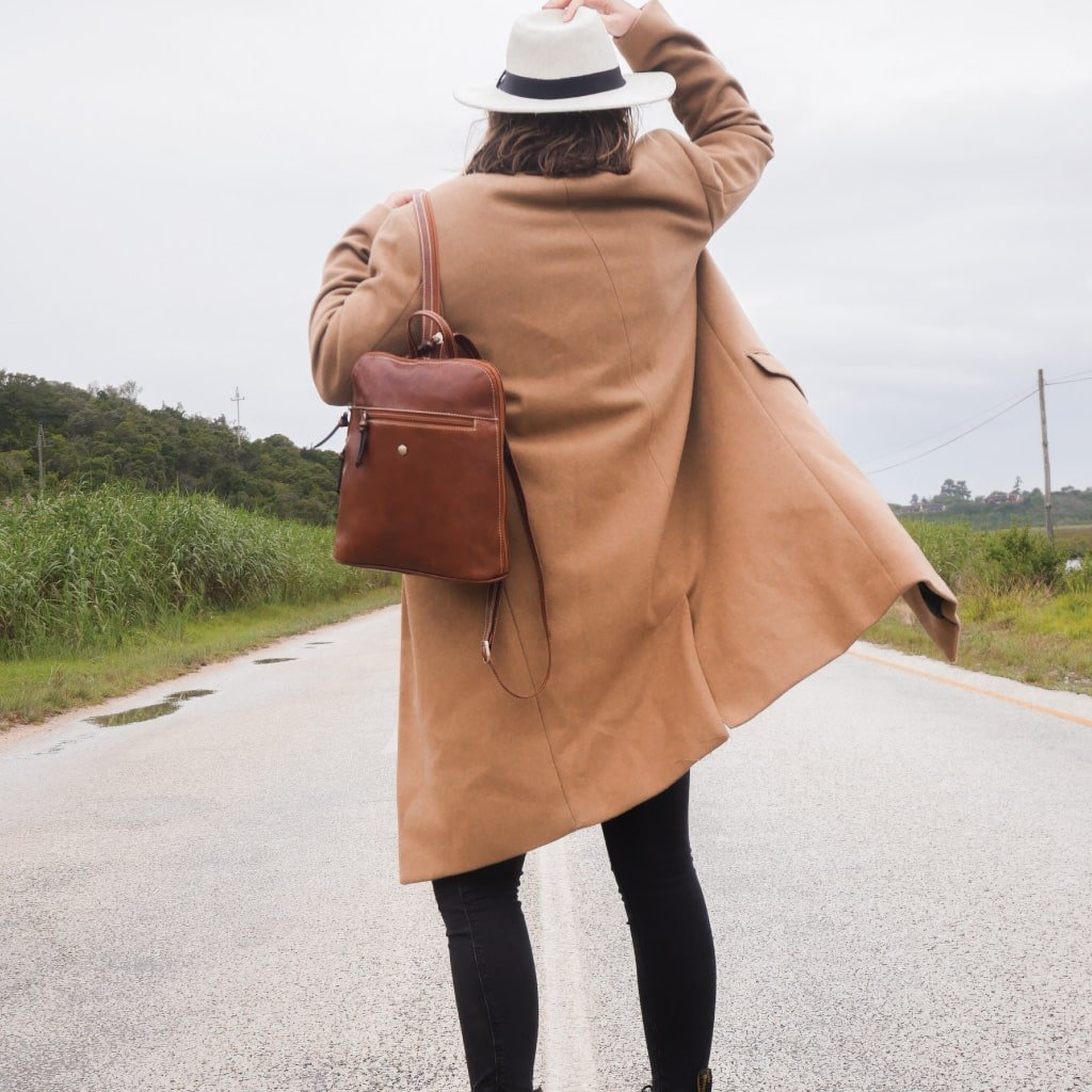 Ladies Slim Backpack, Tobacco,Backpacks,Jekyll & Hide,Tobacco, carried on model back