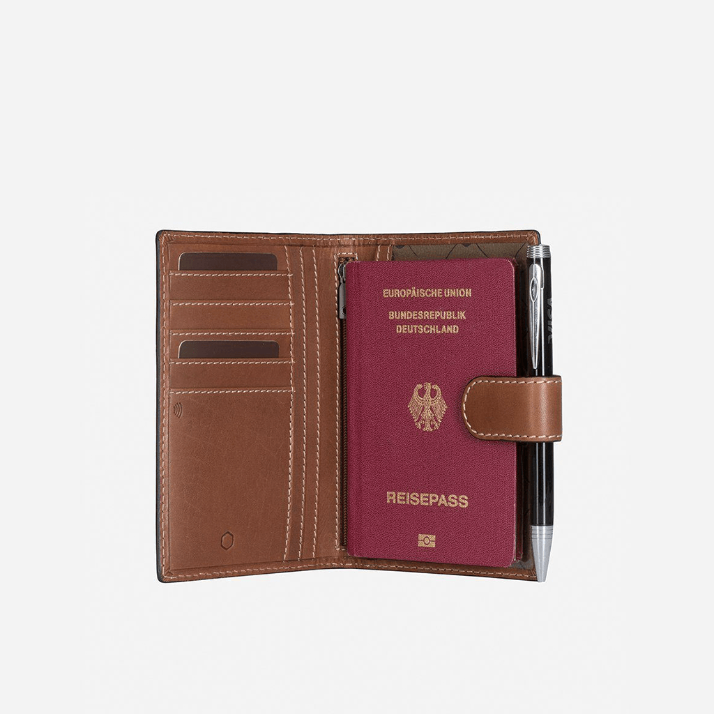 Leather Passport Wallet,Wallet,Jekyll & Hide,Clay, inside view showing passport