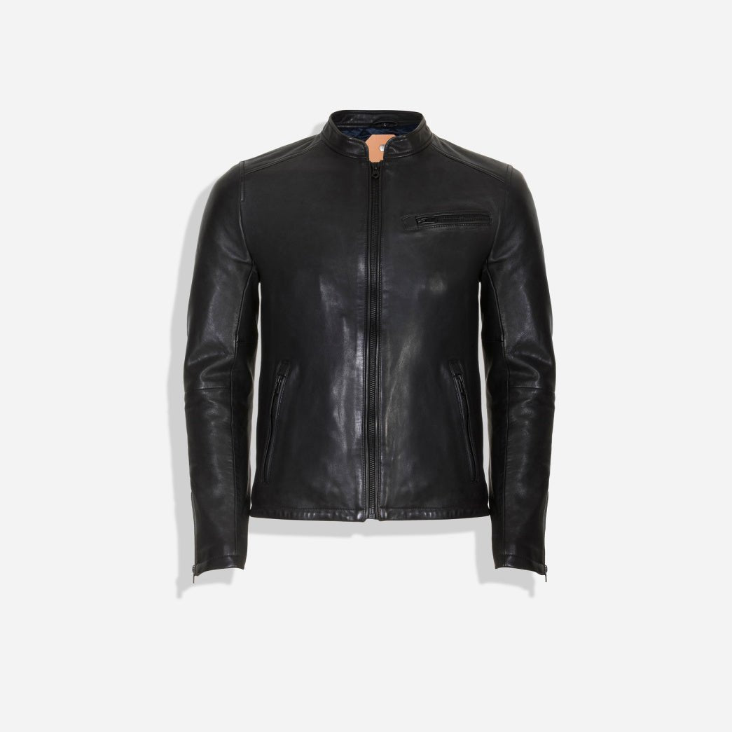 Mandarin Collar Leather Jacket, Black,Jackets,Jekyll & Hide,Black,Large,